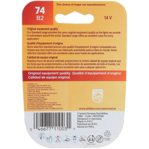 Philips 74  Standard Miniature Bulbs - 2 Bulbs per Package (74B2) Image 2