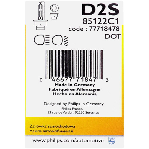 Philips D2S  Standard Xenon HID Headlight Bulb - 1 per Package (D2SC1) (85122C1) Image 1