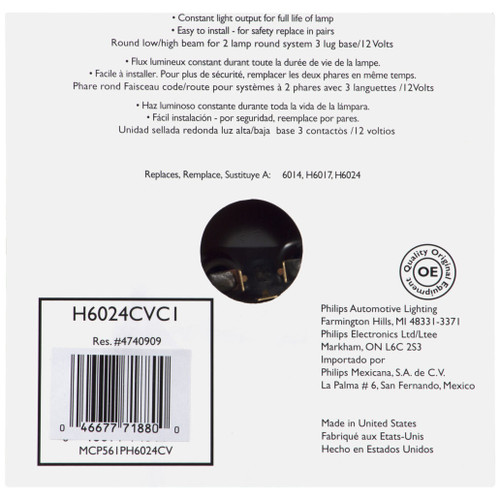 Philips H6024  CrystalVision Ultra Upgrade Sealed Beam Headlight Bulb - 1 per Box (H6024CVC1) Image 3