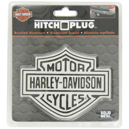 PlastiColor 2238  Brushed Aluminum Hitch Cover with Harley-Davidson Logo Image 1
