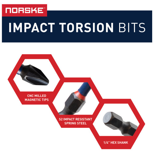 Norske Tools  NIBBI053  1" x #2 Phillips Insert Impact Torsion Driver Bits - 25 per Package Image 2