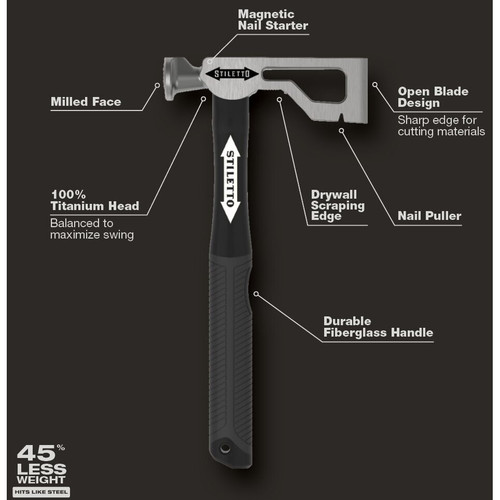 Stiletto  DRYAXE9-F  9 oz Titanium Drywall Hatchet with 13.5" Fiberglass Handle Image 3