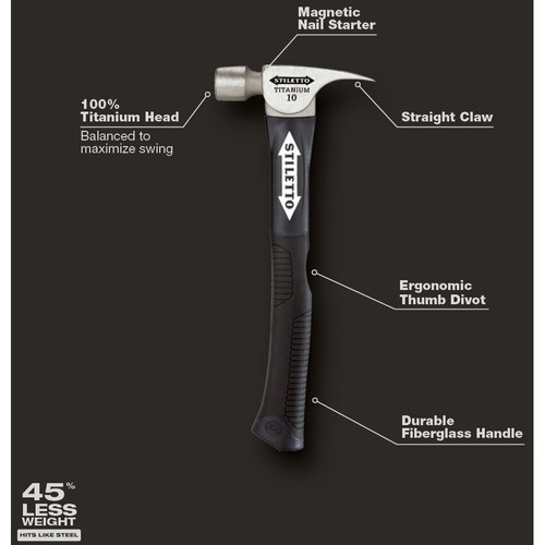 Stiletto  FH10C-F  10 oz Titanium Smooth Face Hammer, 14.5" Hybrid Fiberglass Handle Image 3