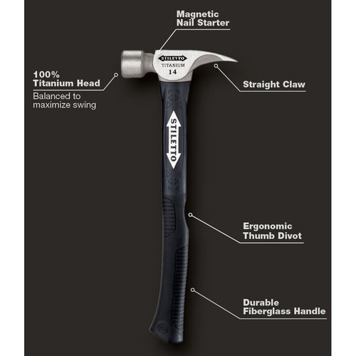 Stiletto  TI14MC-F  14 oz Titanium Milled Face Hammer 16" Hybrid Fiberglass Handle Image 3