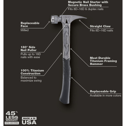 Stiletto TIB14RMC  14-oz TIBONE Titanium Hammer Milled Face with Curved Handle Image 3