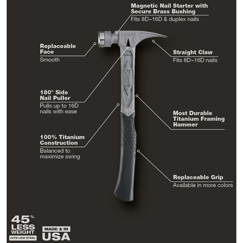 Stiletto TIB14RSC  14-oz TIBONE Titanium Hammer Smooth Face with Curved Handle Image 2