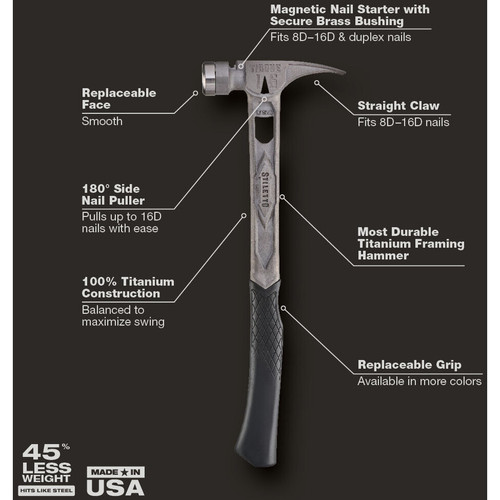 Stiletto TIB15SC  15-oz TIBONE Titanium Hammer Smooth Face with Curved Handle Image 2