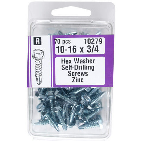 Midwest Fastener 10279  #10 x 3/4" Hex Washer Head Self-Drilling Screws Zinc Plated - 70 per Package Image 0