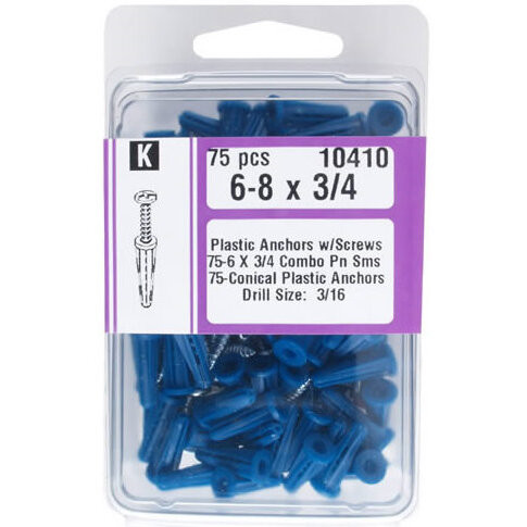 Midwest Fastener 10410  #6-8 x 3/4" Plastic Drywall Anchors with Screws - 75 per Package Image 0
