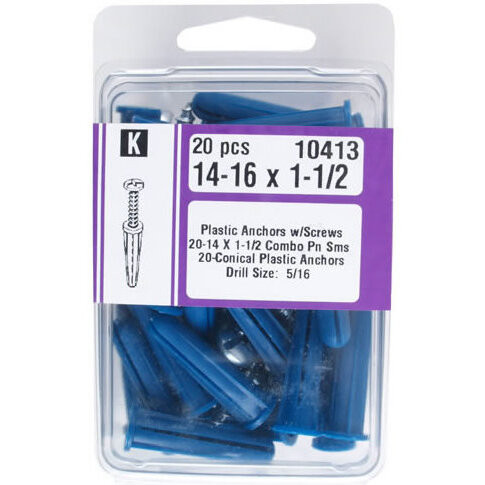 Midwest Fastener 10413  #14-16 x 1-1/2" Plastic Drywall Anchors with Screws - 20 per Package Image 0