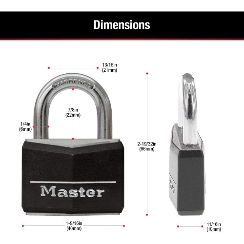 Master Lock 141D  1-9/16" Wide Black Vinyl Covered Body Padlock with 7/8" Shacle Height Image 1