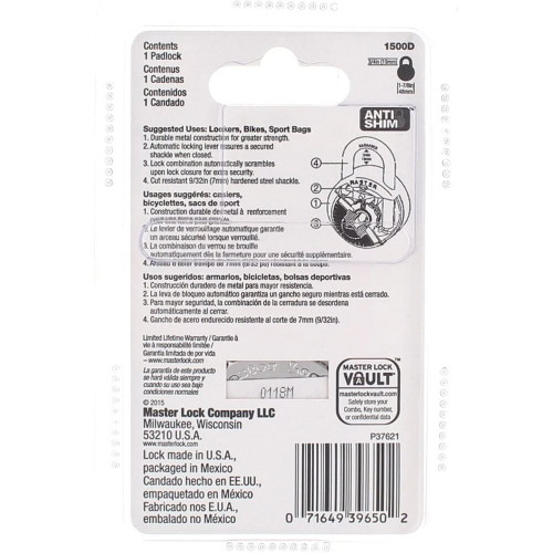 Master Lock 1500D  1-7/8" Wide Black Dial Combination Padlock with 3/4" Shackle Height Image 3