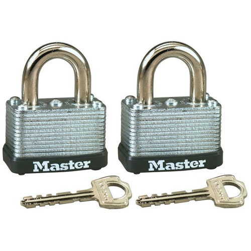 Master Lock 22T  1-1/2" Wide Laminated Warded Padlocks with 5/8" Shackle Height - 2 per Package Both Keyed Alike Image 0
