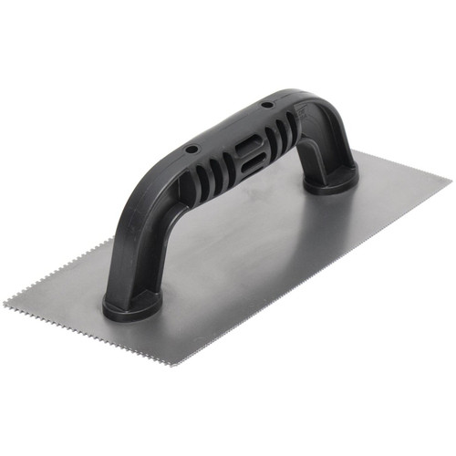 QLT by Marshalltown 208  9" x 4" Notched Trowel with Plastic Handle - 1/16" Square and 1/16" x 1/32" 'U' w/ 10 degree Cutback (16252) Image 0
