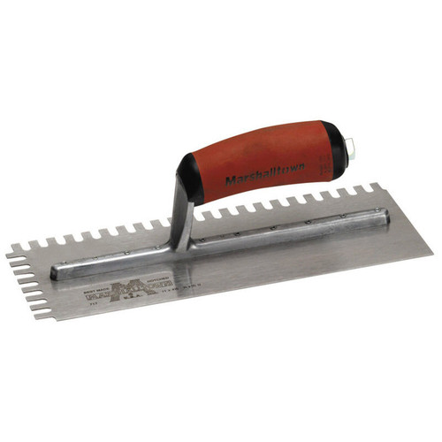Marshalltown 718SD  11" x 4-1/2" Notched Trowel with DuraSoft Handle - 1/4" x 1/4" 'U' Notched (15733) Image 0 Marshalltown 718SD  11" x 4-1/2" Notched Trowel with DuraSoft Handle - 1/4" x 1/4" 'U' Notched (15733) Image 0