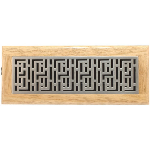 Accord GFOSN412  Satin Nickel with Oak Frame Floor Register in a Forte Design for 4" x 12" Duct Opening Image 0