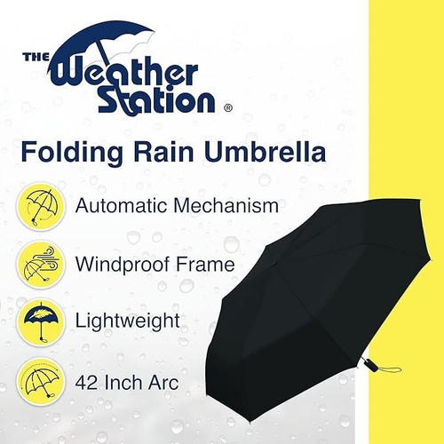 Weather Station 1100  Automatic Folding 42" Umbrella - Black Image 4
