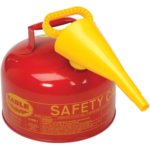 Eagle UI25FS  2-1/2 Gallon Type I Metal Safety Gas Can - Red with F15 Funnel Image 0