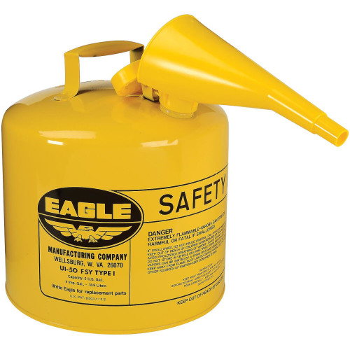 Eagle UI50FSY  5 Gallon Type I Metal Safety Diesel Can - Yellow with F15 Funnel Image 0