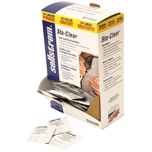 Sellstrom S23490  Sta-Clear Pre-Moistened Lens Cleaning Tissue Packets - 110 Wipes per Box Image 0