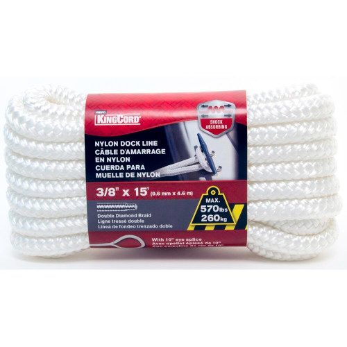 KingCord 300871BGV1  3/8" x 15' Nylon Double Braid Dock Line with 10" Loop Image 0 KingCord 300871BGV1  3/8" x 15' Nylon Double Braid Dock Line with 10" Loop Image 0