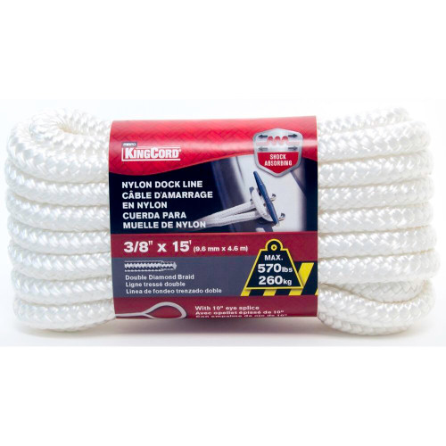 KingCord 300871BGV1  3/8" x 15' Nylon Double Braid Dock Line with 10" Loop Image 0