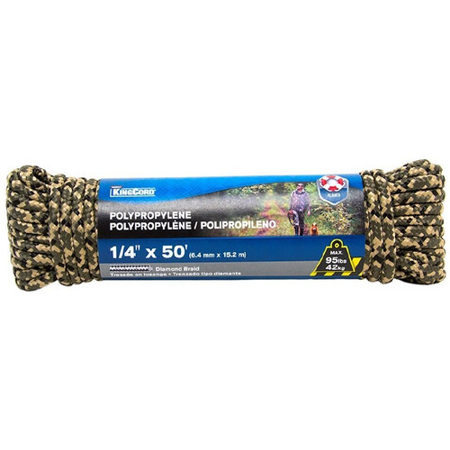 KingCord 301911BGTV1  1/4" x 50' Diamond Braid Camo Polypropylene Rope Image 0