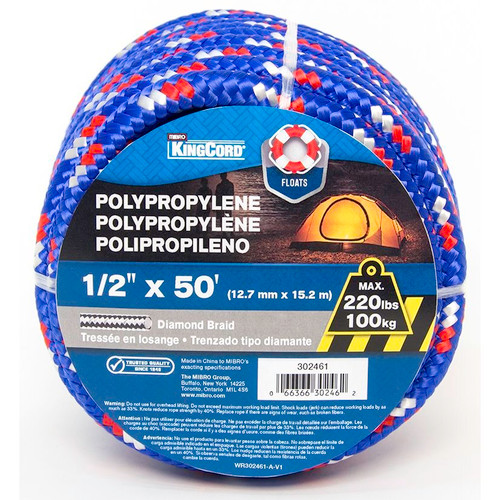 KingCord 302461BGV1  1/2" x 50' Polypropylene Diamond Braid - Blue/Red/White Image 0