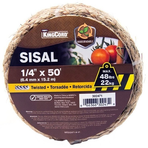 KingCord 302471BGV1  1/4" x 50' Natural Sisal Twisted Rope Image 0