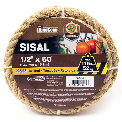 KingCord 302491BGV1  1/2" x 50' Sisal Twisted Natural Coil Rope   Image 0