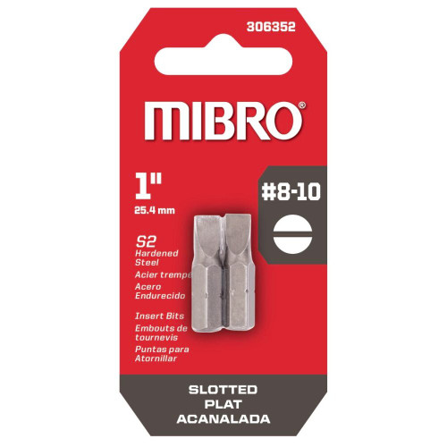 Mibro 306352  #8-10 x 1" Slotted Insert Bits - 2 per Card Image 0