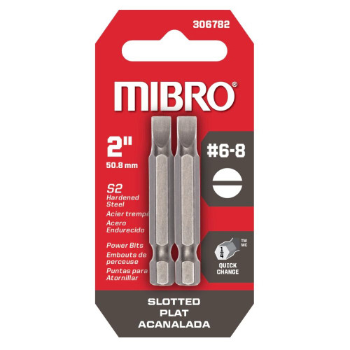 Mibro 306782  #6-8 x 2" Slotted Power Bits - 2 per Card Image 0