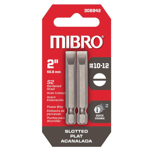 Mibro 306942  #10-12 x 2" Slotted Power Bits - 2 per Card Image 0