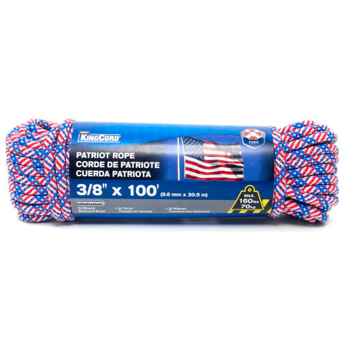 KingCord 312521BGV1  3/8" x 100' Us Patriot 32-Strands Rope Poly  Image 0