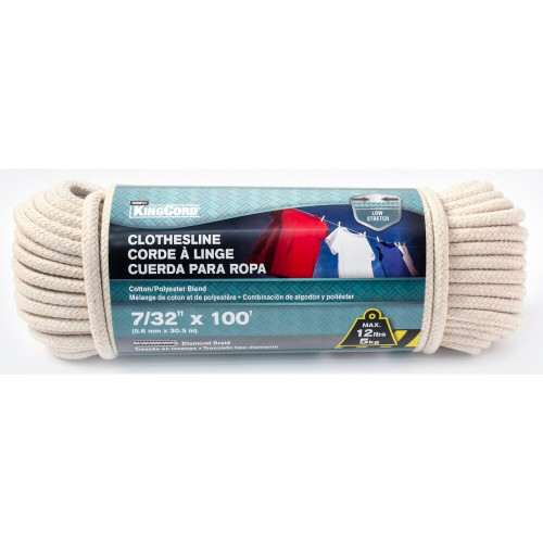 KingCord 341891BG  7/32" x 100' Cotton/Poly Diamond Braid Clothesline Image 0 KingCord 341891BG  7/32" x 100' Cotton/Poly Diamond Braid Clothesline Image 0