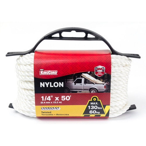KingCord 342241BG  1/4" x 50' Nylon Twisted White Rope Image 0