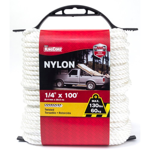 KingCord 342251BG  1/4" x 100' Nylon Twisted White Rope Image 0