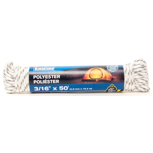 KingCord 342751BG  3/16" x 50' White/Gray Rope Poly  Image 0