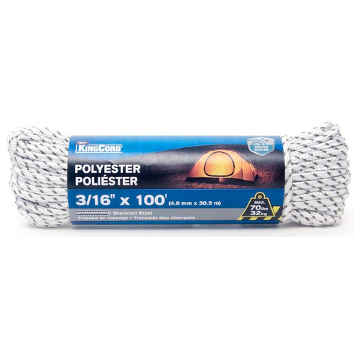 KingCord 342761BG  3/16" x 100' White/Gray Rope Poly  Image 0