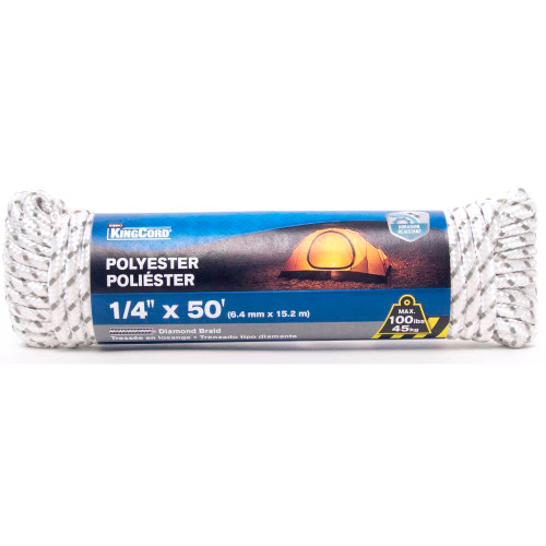 KingCord 342771BG  1/4" x 50' White/Gray Rope Poly  Image 0