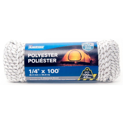 KingCord 342781BG  1/4" x 100' White/Gray Rope Poly  Image 0