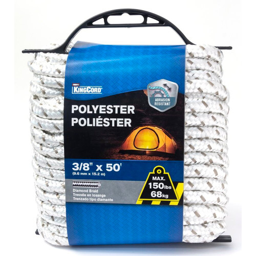 KingCord 342791BG  3/8" x 50' White/Gray Rope Poly  Image 0
