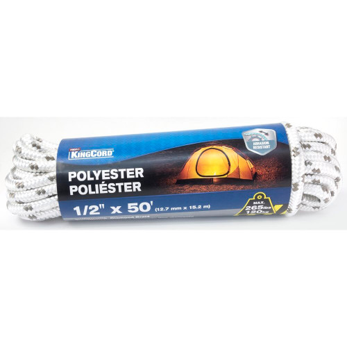 KingCord 342811BG  1/2" x 50' Diamond Braid White/Gr Rope Poly  Image 0