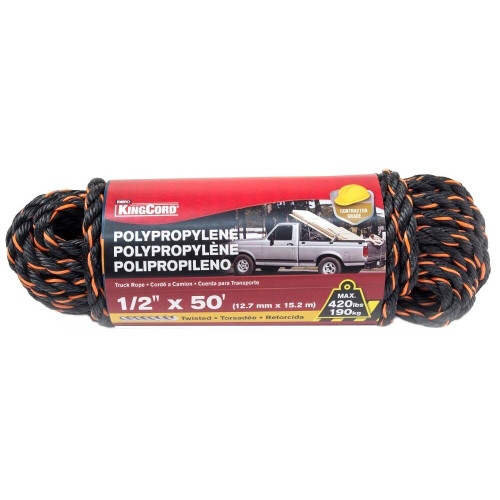 KingCord 344431BG  1/2" x 50' Twisted Orange and Black Polypropylene Truck Rope Image 0 KingCord 344431BG  1/2" x 50' Twisted Orange and Black Polypropylene Truck Rope Image 0