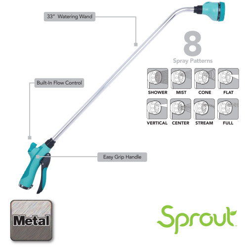 Melnor SP15680GGT  Sprout Gooseberry Green 8-Pattern 33" Extension Watering Wand Image 2