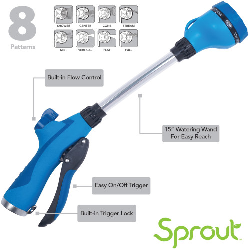 Melnor SP15682BB  Sprout Blueberry Blue 8-Pattern 15" Watering Wand Image 2