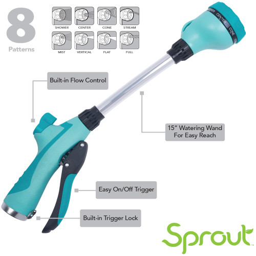 Melnor SP15683GG  Sprout Gooseberry Green 8-Pattern 15" Watering Wand Image 3