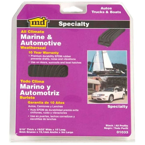 M-D Building Products 01033  All Climate - Auto & Marine 10' EPDM Rubber Weatherstrip with All Profile - Black Image 1
