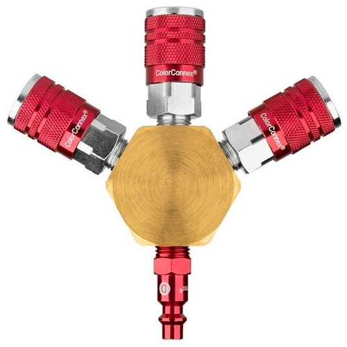 Legacy A84444-D  3-Way Flat Hex Manifold with Three 1/4" ColorConnex Type D Couplers and One 1/4" Plug Image 0