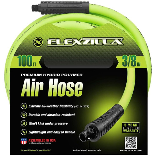 Legacy HFZ38100YW2  Flexzilla 3/8" x 100' Air Hose Assembly with 1/4" Male NPT Fittings Image 1